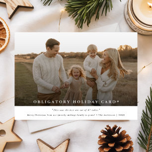 Minimalistiskt lustigt familjefoto Obligatorisk ju Julkort