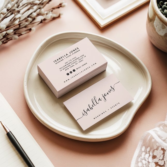 Minimalistiskt LUXE-skript för  rosa professionell Visitkort (Minimalist blush pink professional luxe script)