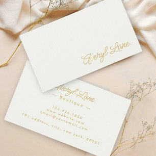 Minimalistiskt Luxury Boutique Ivory Guld skript Visitkort