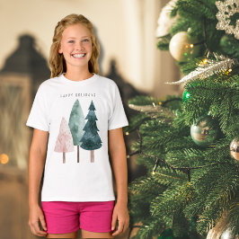 Minimalistiskt Lycklig Helgdag Watercolor Träd T Shirt