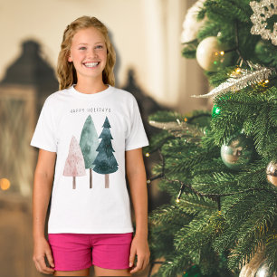 Minimalistiskt Lycklig Helgdag Watercolor Träd T Shirt