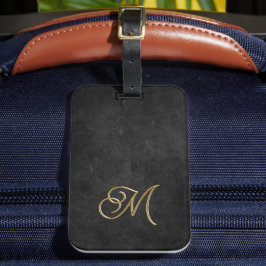 Minimalistiskt lyxmonogram för svart och Guld-Vint Bagagebricka