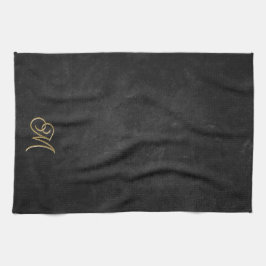 Minimalistiskt lyxmonogram för svart och Guld-Vint Kökshandduk