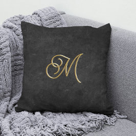 Minimalistiskt lyxmonogram för svart och Guld-Vint Kudde