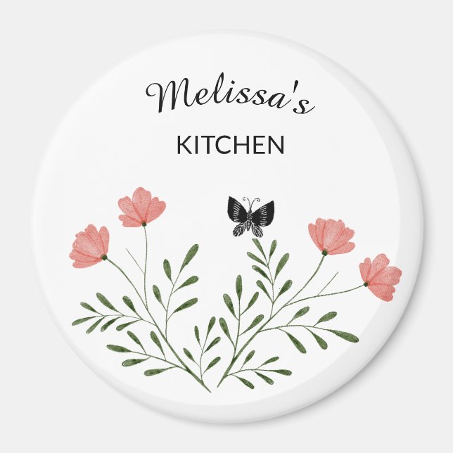 Minimalistiskt magnet med Namn och blomdesign (Framsidan)