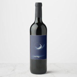 Minimalistiskt Måne med moln Vinflaska Etikett