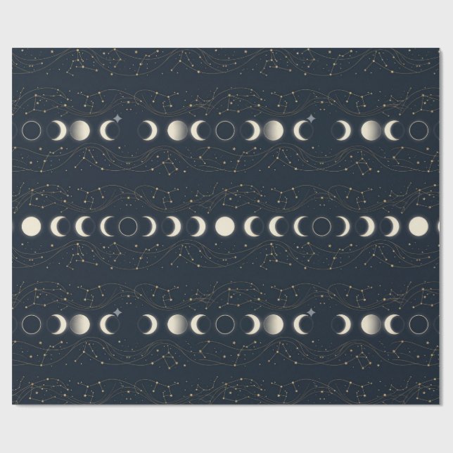 Minimalistiskt månfas-mönster med stjärnor och nat presentpapper (Platt)