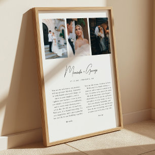 Minimalistiskt manus 3-foto Anpassade Bröllopslöft Poster