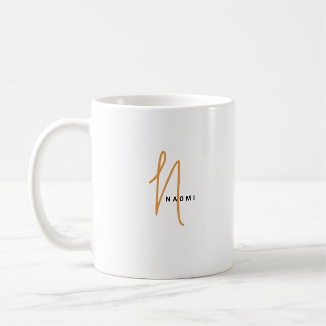 Minimalistiskt manus | Anpassad monogram och namn Kaffemugg (Vänster)