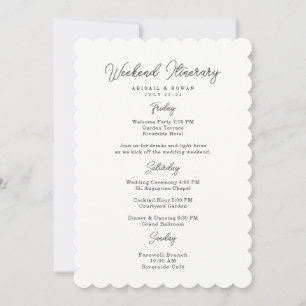 Minimalistiskt manus bröllopshelg Itinerary Card Inbjudningar