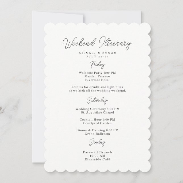 Minimalistiskt manus bröllopshelg Itinerary Card Inbjudningar (Framsida)