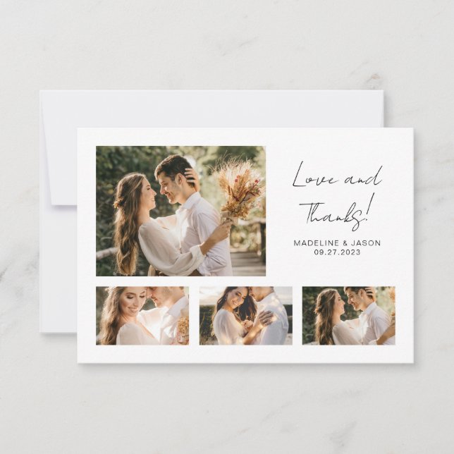 Minimalistiskt manus Fotokollage Bröllop tack Kort (Framsida)