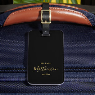 Minimalistiskt manus Herr och fru Nygifta Svart Bagagebricka