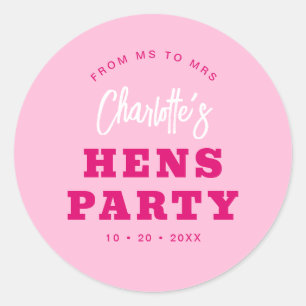 Minimalistiskt manus Hot Pink Moderna Hönsparty Runt Klistermärke