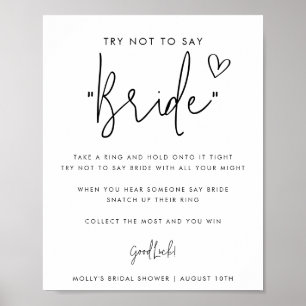 Minimalistiskt manus - säg inte brud bröllopslek poster