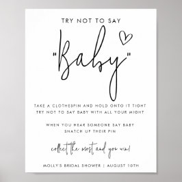 Minimalistiskt manus - Sägg inte baby shower-spel Poster