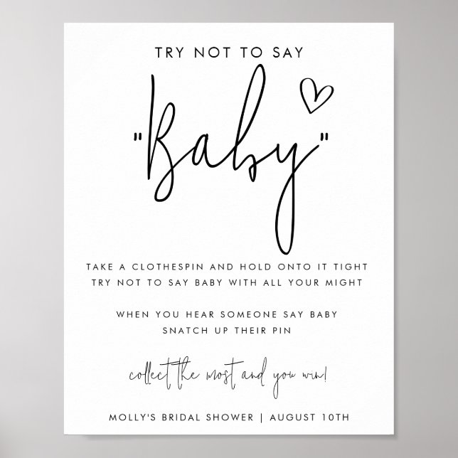 Minimalistiskt manus - Sägg inte baby shower -spel Poster (Framsidan)