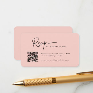Minimalistiskt manus Svar QR-kod rosafärgad bröllo Tilläggskort