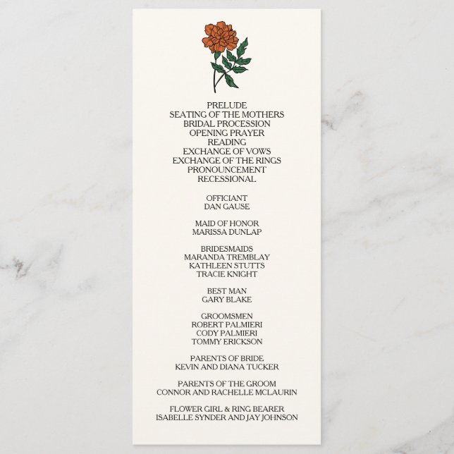 Minimalistiskt Marigold-Bröllopsprogram Program (Framsida)