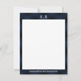 Minimalistiskt marinblått Gräns-monogram Anteckningskort