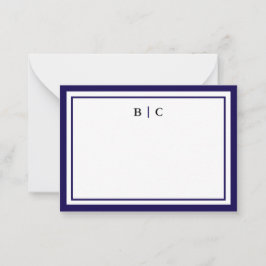 Minimalistiskt marinblått två Gräns-monogram Anteckningskort
