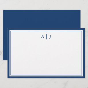 Minimalistiskt marinblått två Gräns-monogram Brevpapper