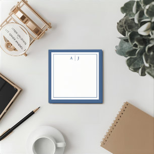 Minimalistiskt marinblått två Gräns-monogram Post-it Block