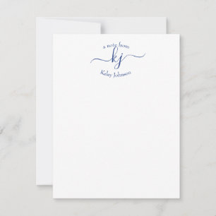 Minimalistiskt marinvitt 2-monogram Namn-antecknin Tack Kort