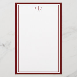 Minimalistiskt maronrött två Gräns-monogram Brevpapper