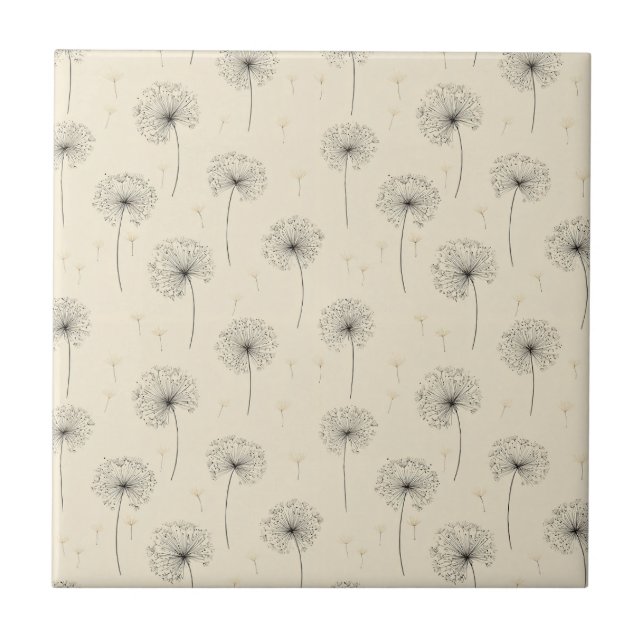 Minimalistiskt maskrosfrö-mönster Beige (1) Kakelplatta (Framsidan)