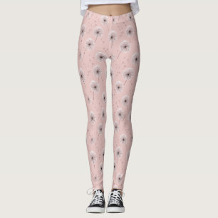 Minimalistiskt Maskrosfrö Mönster Rosa (1) Leggings