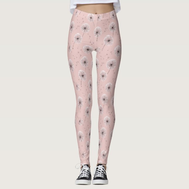 Minimalistiskt Maskrosfrö Mönster Rosa (1) Leggings (Framsida)