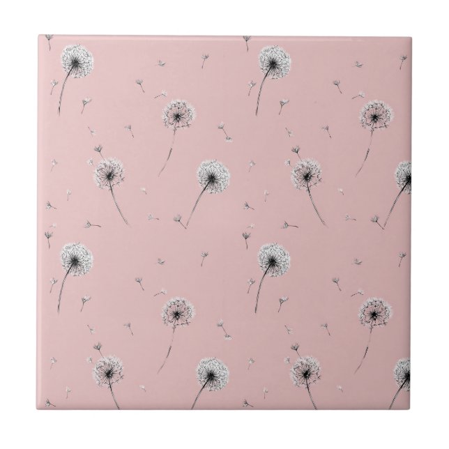 Minimalistiskt Maskrosfrö Mönster Rosa (2) Kakelplatta (Framsidan)