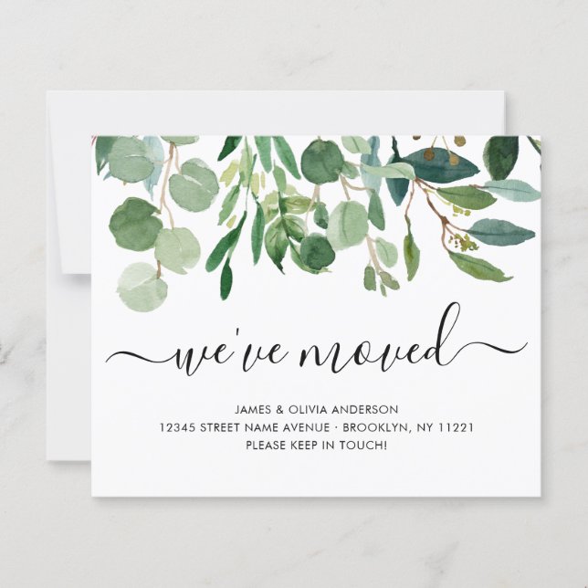 Minimalistiskt meddelande om Vi har flyttat Flytta (Framsida)