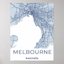 Minimalistiskt Melbourne Karta Modern Grått Blue P Poster