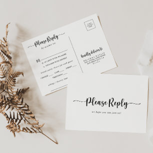 Minimalistiskt menyval kalligrafi RSVP  Vykort