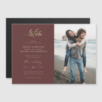 Minimalistiskt Merlot Red & Sepia Gren Bröllop Pho