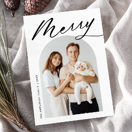 Minimalistiskt Merry Black Script Arch-foto Julkort