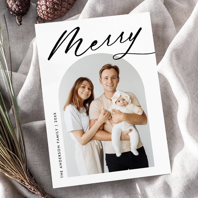 Minimalistiskt Merry Black Script Arch-foto Julkort (Skapare uppladdad)