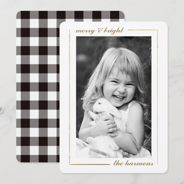 Minimalistiskt Merry Guld-bildkort Inbjudningar (Fram/baksida)