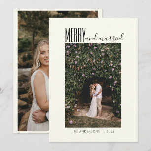 Minimalistiskt Merry Married Bröllop 2 Photo  Julkort