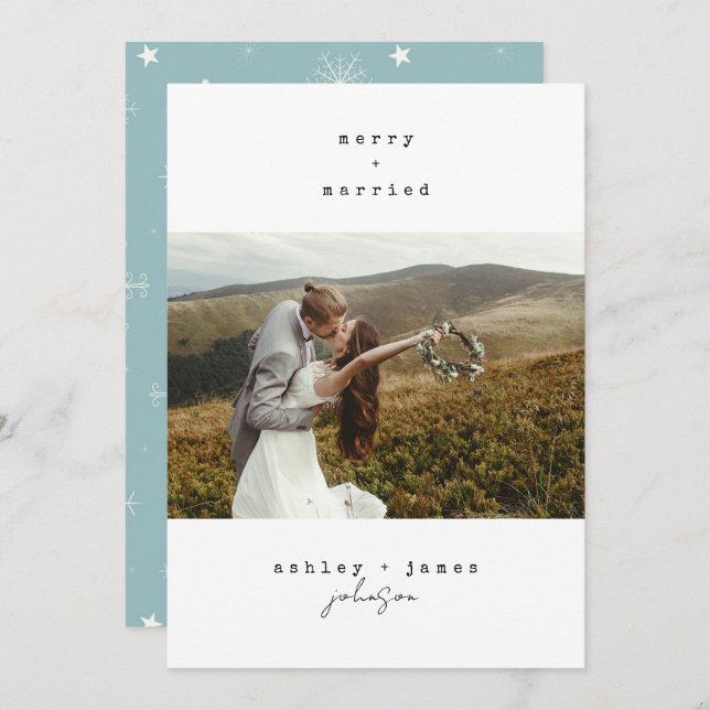 Minimalistiskt Merry & Married jul 1-foto Julkort (Fram/baksida)