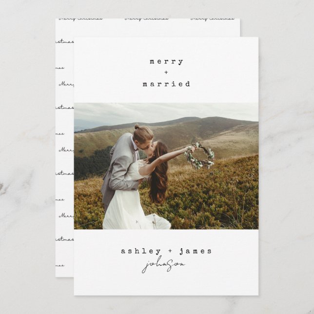 Minimalistiskt Merry & Married julfoto Julkort (Fram/baksida)