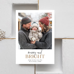 Minimalistiskt Merry- och Bright Jul-familjfoto Julkort