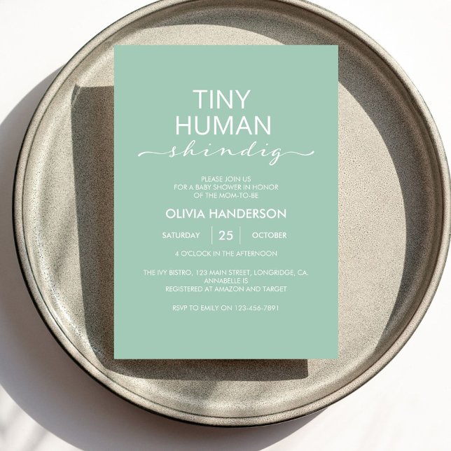 Minimalistiskt Mint Tiny Human Shindig Baby Shower Inbjudningar (Skapare uppladdad)