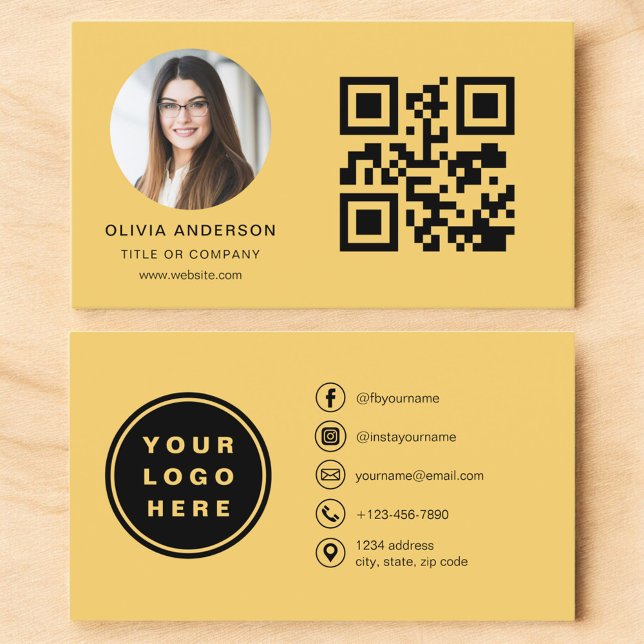 Minimalistiskt moderfoto för gult med QR-kod Visitkort (Skapare uppladdad)