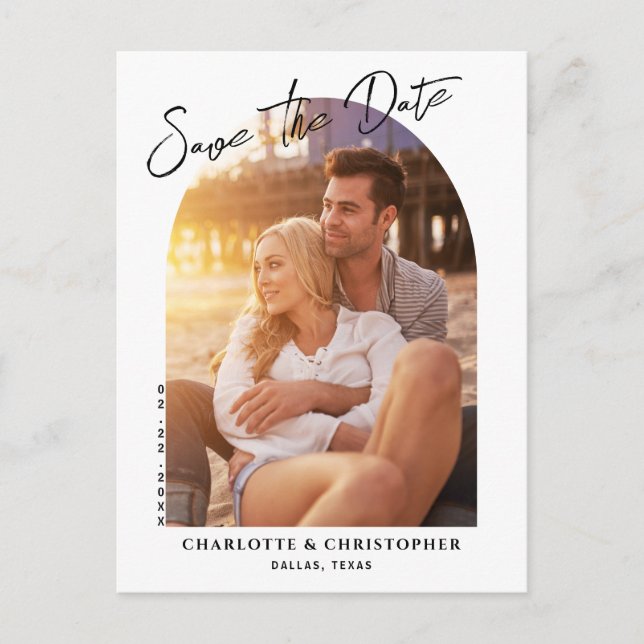 Minimalistiskt Modern Arch Photo Spara datum Meddelande Vykort (Framsida)