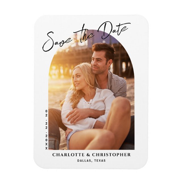 Minimalistiskt Modern Arch Photo Spara datumkortet Magnet (Vertikal)