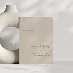 Minimalistiskt Modern Beige Taupe-skript sparar da Vykort