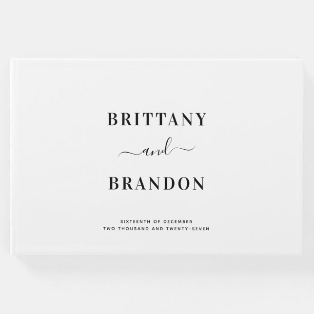 Minimalistiskt Modern Black and White Bröllop Gästböcker (Framsida)